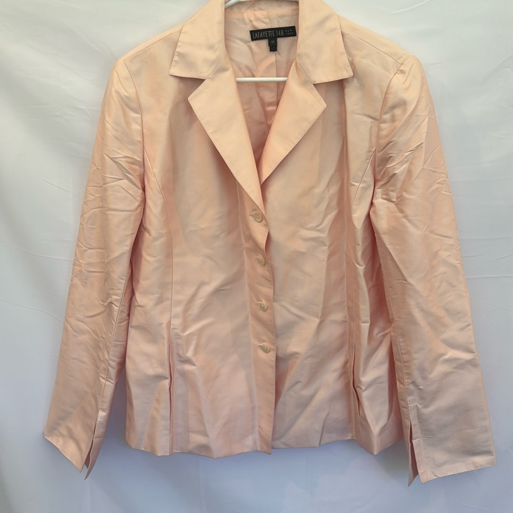 Lafayette 148 New York Light Pink Silk Blazer - Size 12